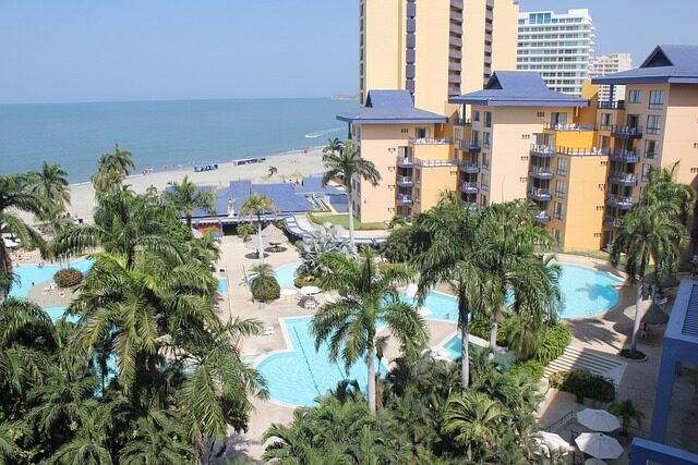 hotel, pool, sea