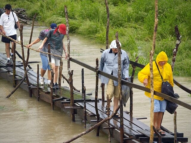tourists, amazonas river, walkway