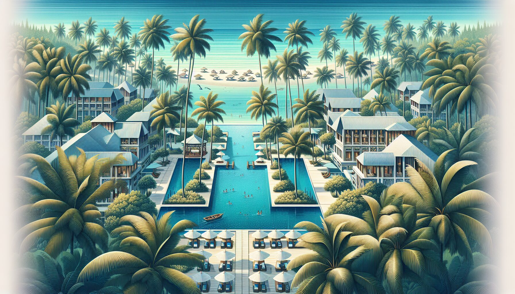 Illustration of a serene resort in Cartagena