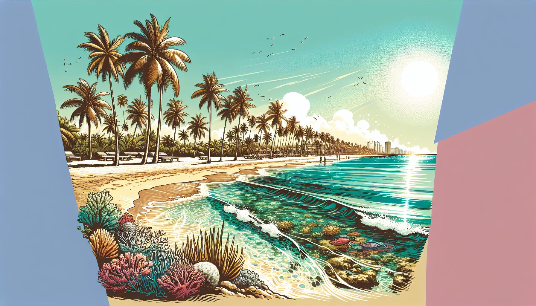 Illustration of a beautiful beach in Cartagena de Indias, viajes cartagena