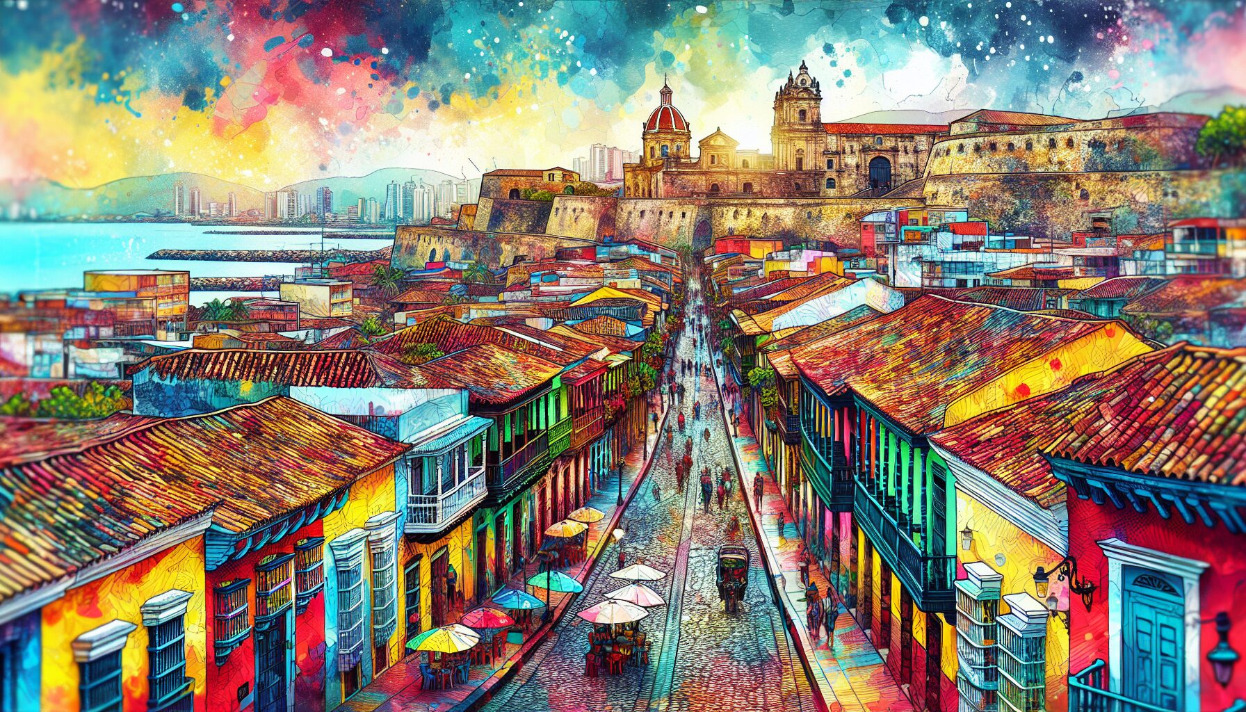 Illustration of the historic walled city of Cartagena
