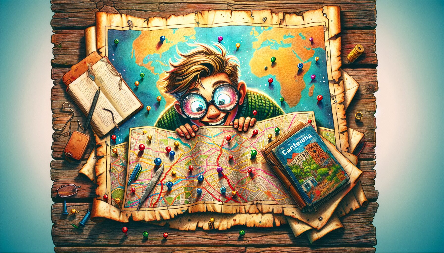 Illustration of a traveler planning a trip to Cartagena