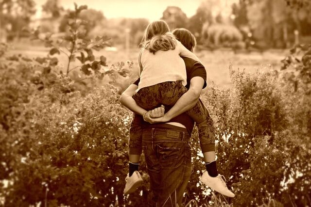 father, daughter, piggyback