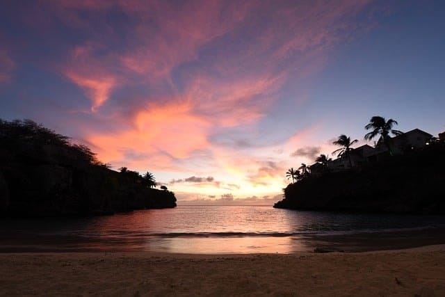 sunset, beach, caribbean